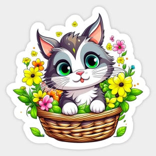 Spring Easter Cute Cat in Flowers Sticker